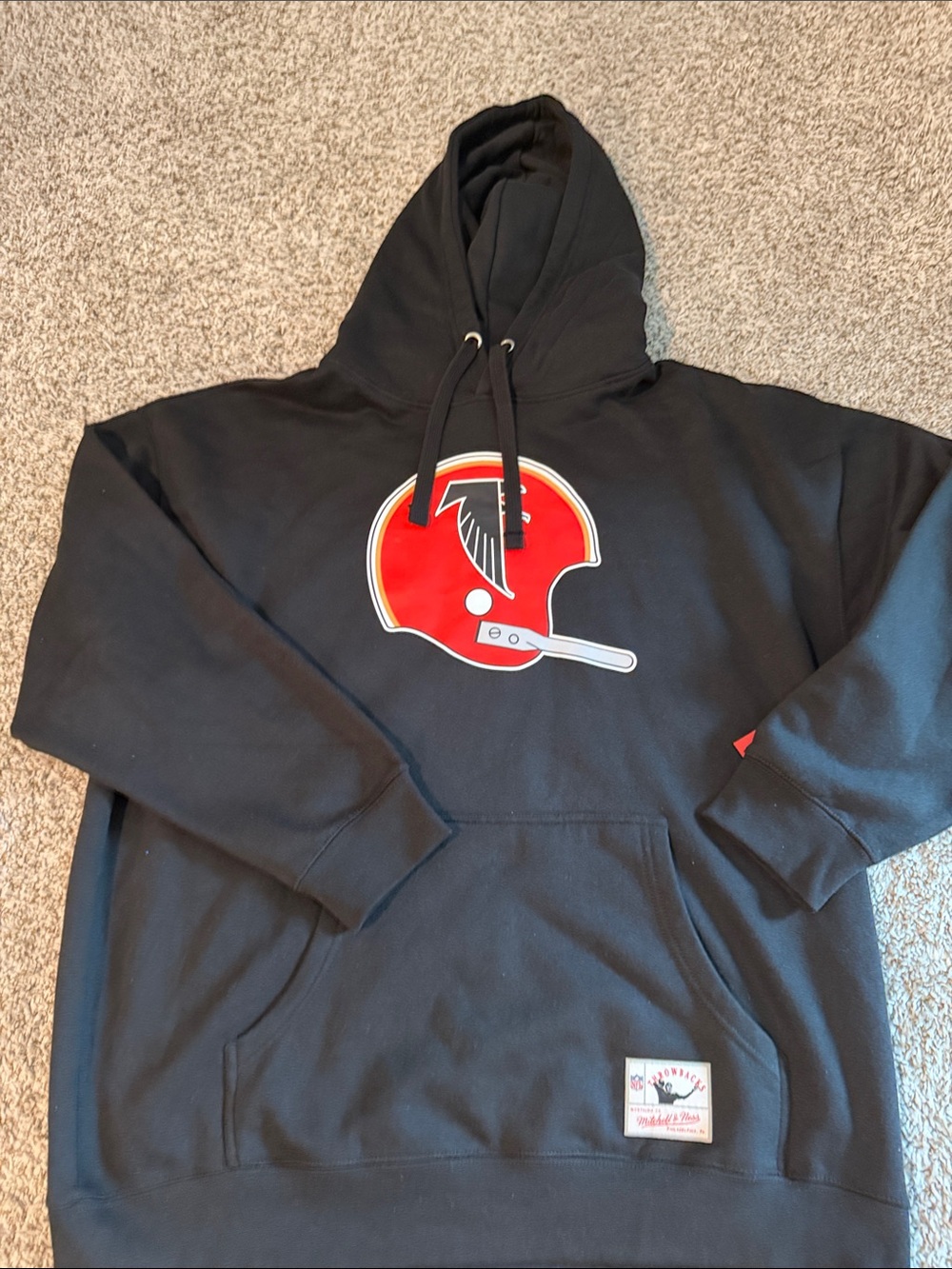 Mitchell & Ness Black Crewneck Sweatshirt with Red Helmet Graphic